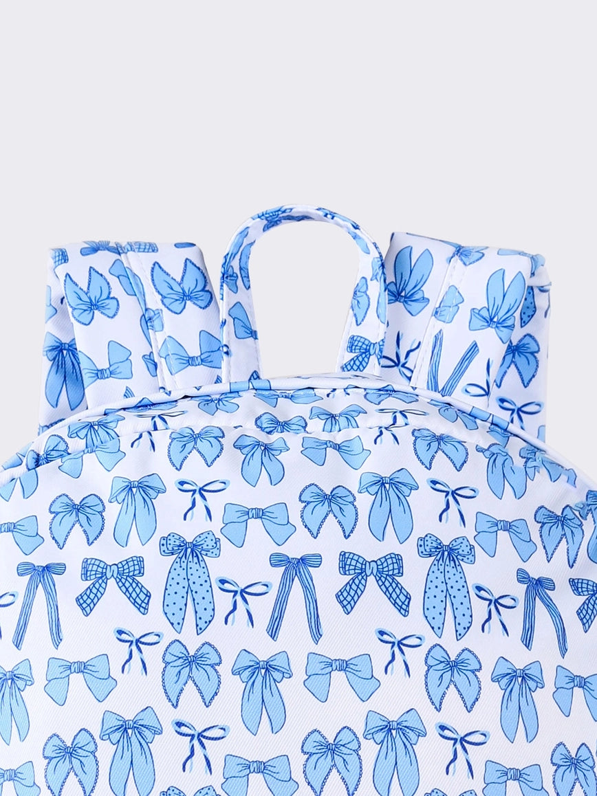 Blue Bow Print Kids Girls Canvas Backpack