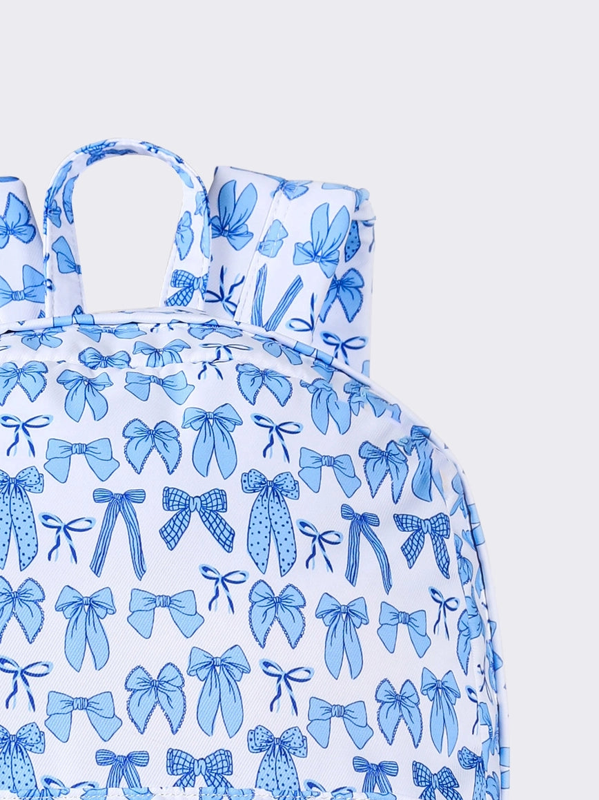 Blue Bow Print Kids Girls Canvas Backpack