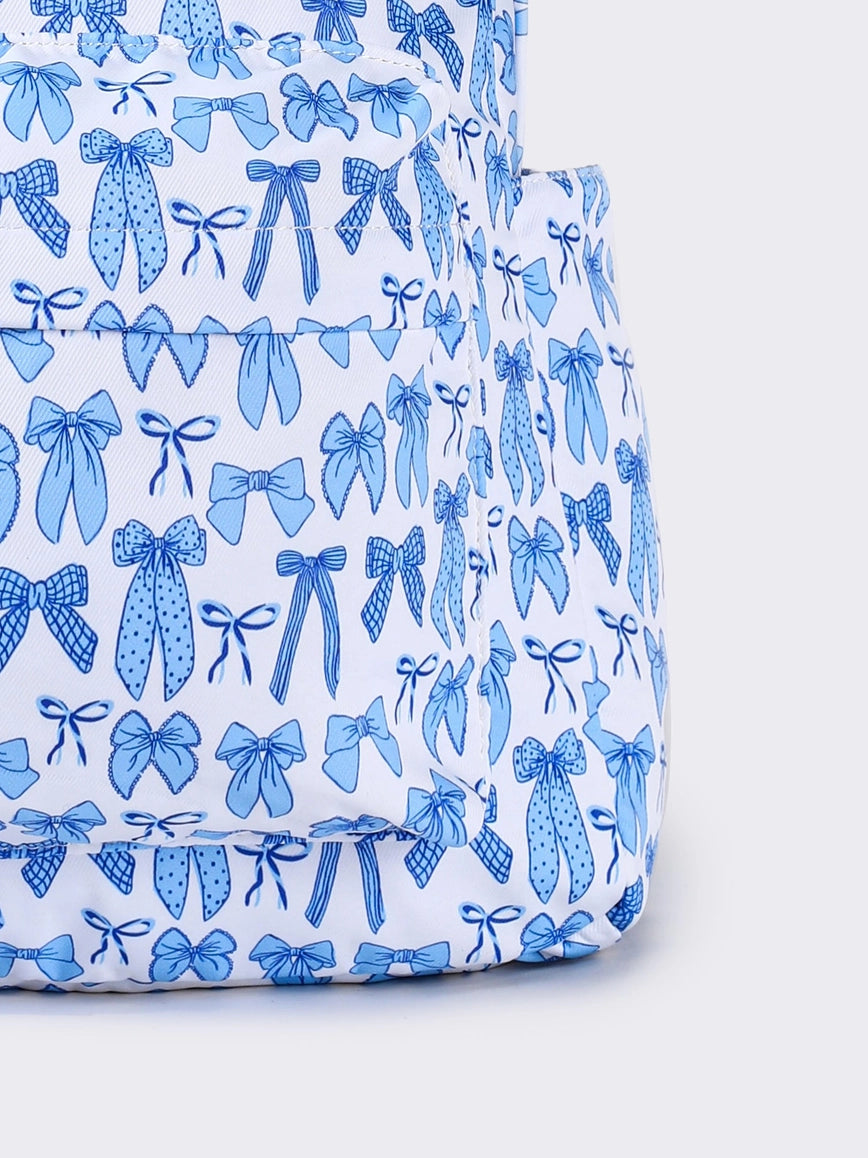 Blue Bow Print Kids Girls Canvas Backpack