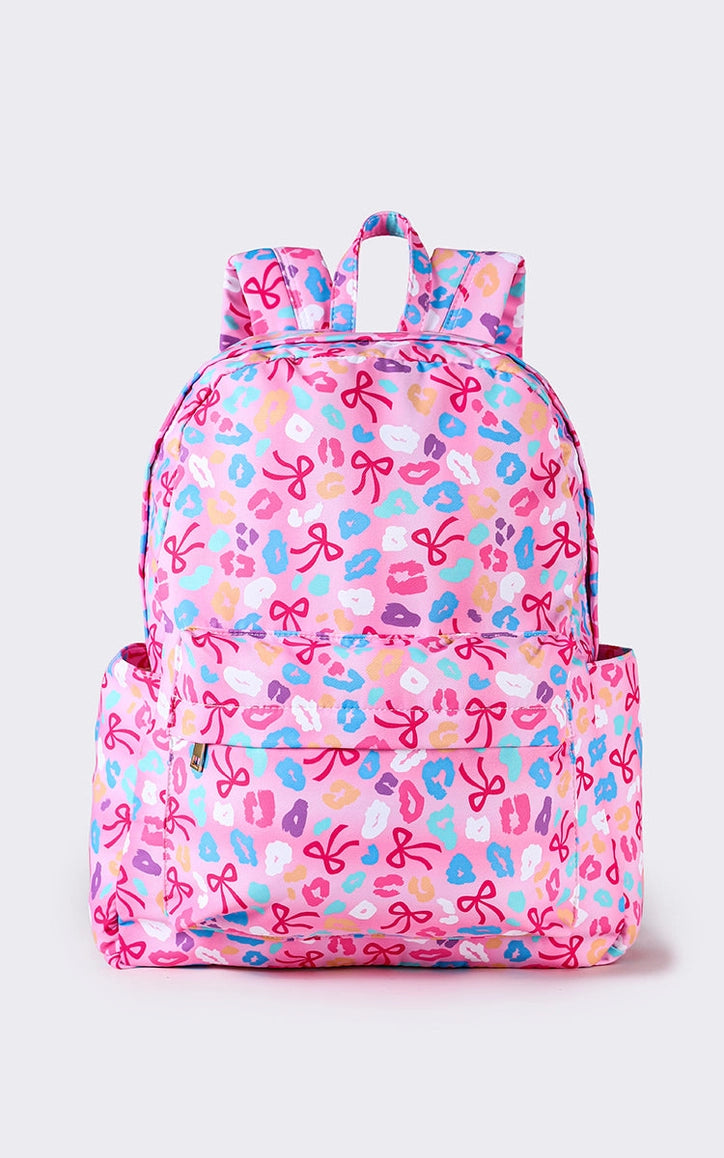 Cheetah Bow Printed Girls Canvas Backpack