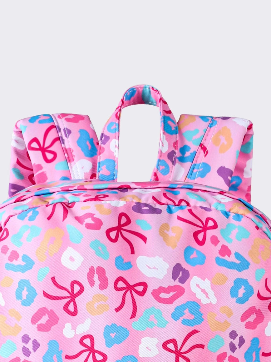 Cheetah Bow Printed Girls Canvas Backpack