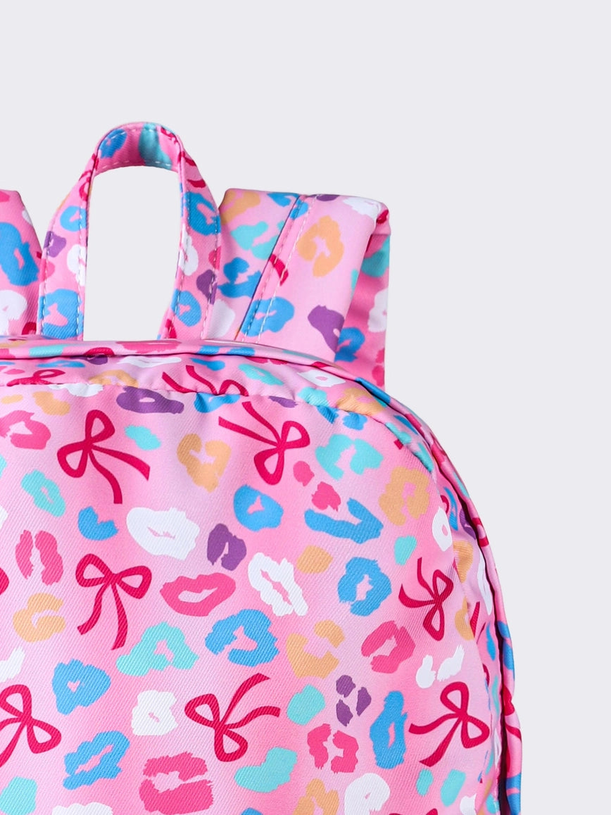 Cheetah Bow Printed Girls Canvas Backpack