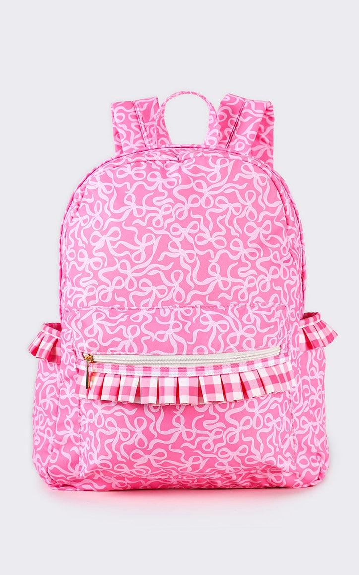 Gingham Ruffle Bow Printed Girls Canvas Backpack