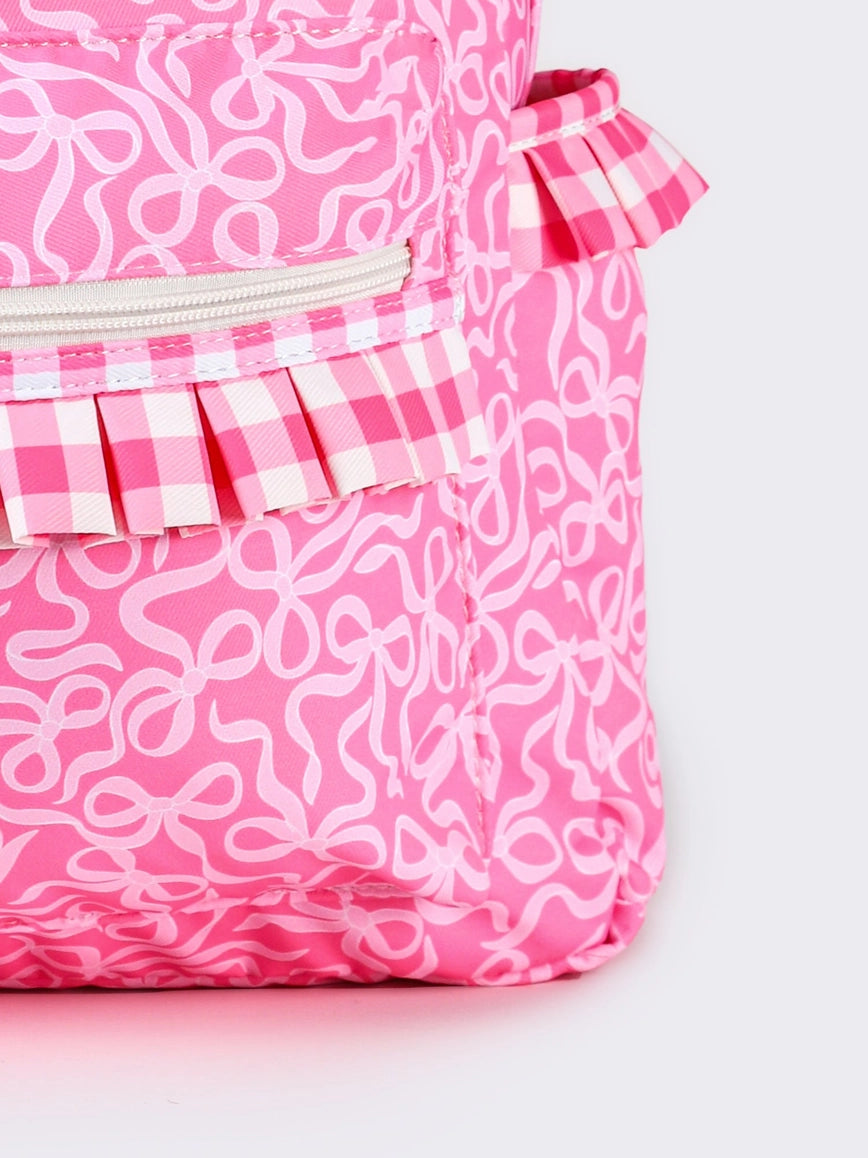 Gingham Ruffle Bow Printed Girls Canvas Backpack
